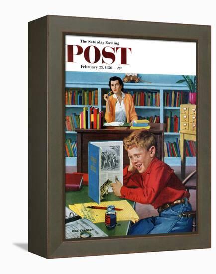 "Frog in the Library" Saturday Evening Post Cover, February 25, 1956-Richard Sargent-Framed Premier Image Canvas