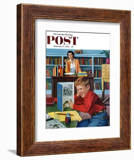 "Frog in the Library" Saturday Evening Post Cover, February 25, 1956-Richard Sargent-Framed Giclee Print