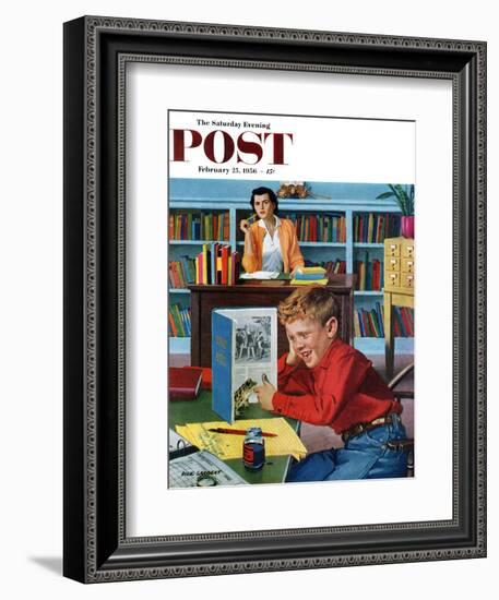 "Frog in the Library" Saturday Evening Post Cover, February 25, 1956-Richard Sargent-Framed Giclee Print