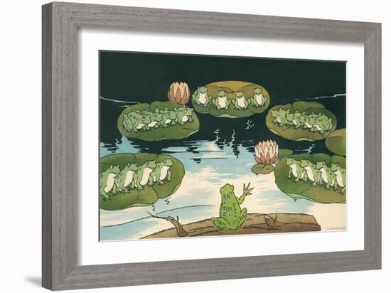 Frog Leading Swamp Chorus-null-Framed Art Print