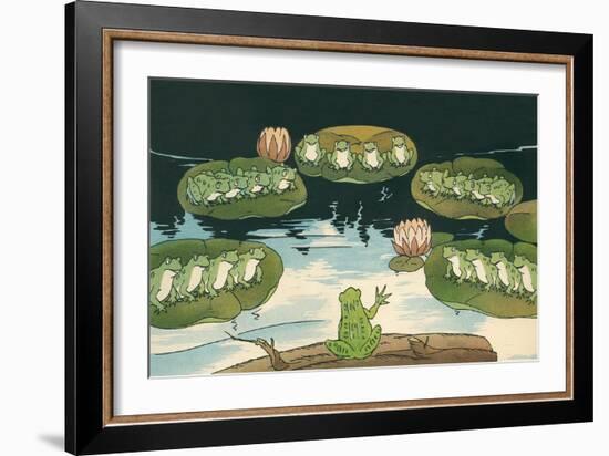 Frog Leading Swamp Chorus-null-Framed Art Print