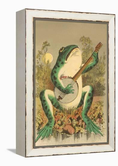 Frog Playing Banjo in Moonlight-null-Framed Stretched Canvas