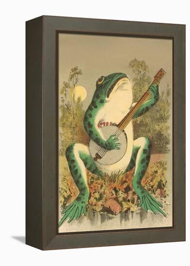 Frog Playing Banjo in Moonlight-null-Framed Stretched Canvas