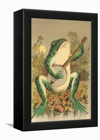 Frog Playing Banjo in Moonlight-null-Framed Stretched Canvas