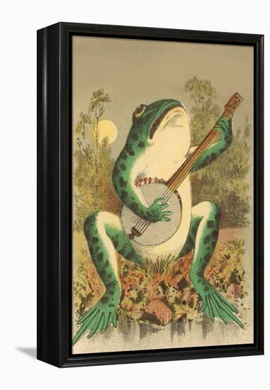 Frog Playing Banjo in Moonlight-null-Framed Stretched Canvas