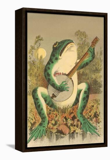 Frog Playing Banjo in Moonlight-null-Framed Stretched Canvas