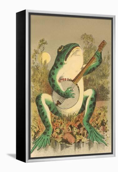 Frog Playing Banjo in Moonlight-null-Framed Stretched Canvas