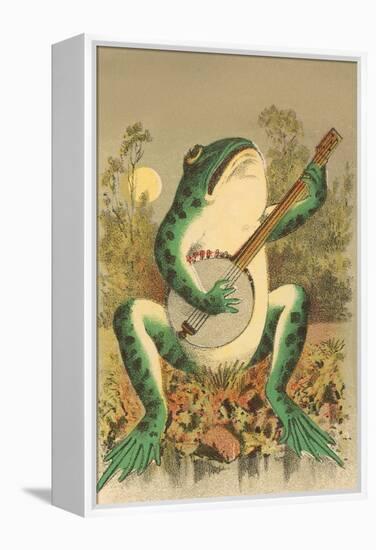 Frog Playing Banjo in Moonlight-null-Framed Stretched Canvas