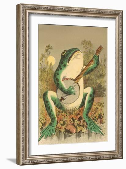 Frog Playing Banjo in Moonlight-null-Framed Art Print