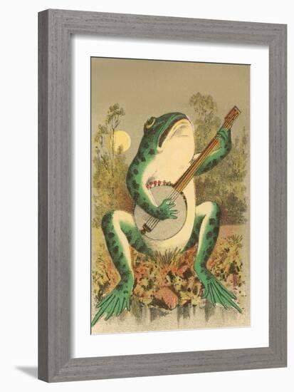 Frog Playing Banjo in Moonlight-null-Framed Art Print