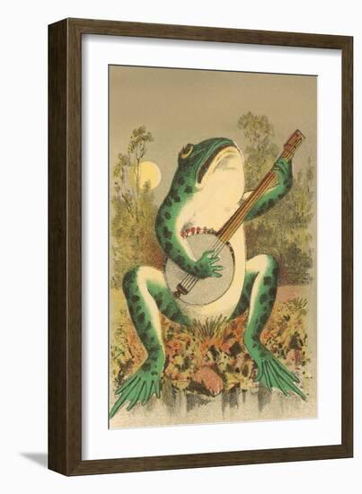 Frog Playing Banjo in Moonlight-null-Framed Art Print