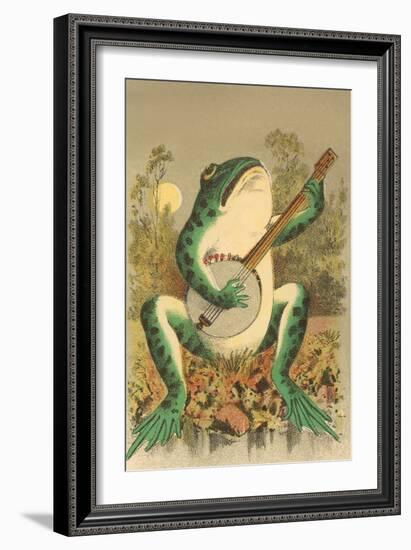 Frog Playing Banjo in Moonlight-null-Framed Art Print