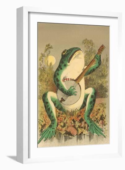 Frog Playing Banjo in Moonlight-null-Framed Premium Giclee Print