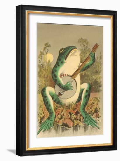 Frog Playing Banjo in Moonlight-null-Framed Premium Giclee Print