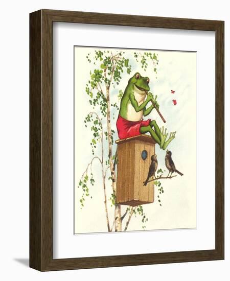 Frog Playing Flute-null-Framed Art Print