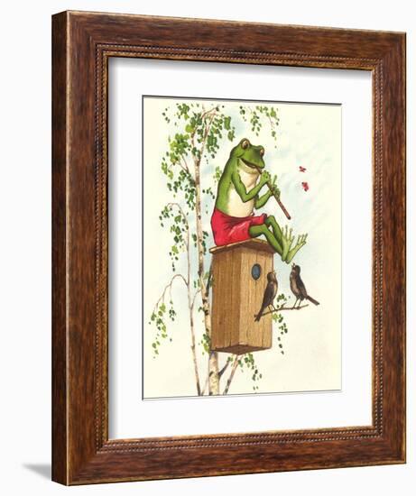 Frog Playing Flute-null-Framed Art Print