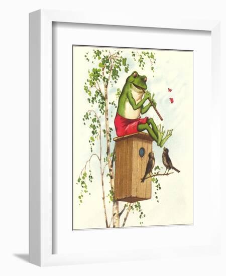 Frog Playing Flute-null-Framed Art Print