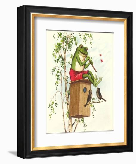 Frog Playing Flute-null-Framed Art Print