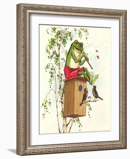 Frog Playing Flute-null-Framed Art Print