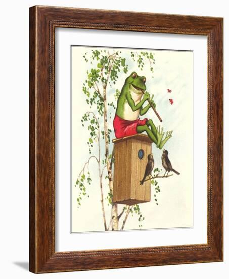 Frog Playing Flute-null-Framed Art Print