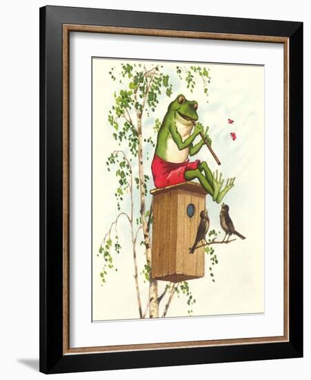 Frog Playing Flute-null-Framed Art Print