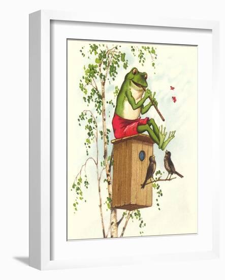 Frog Playing Flute-null-Framed Art Print