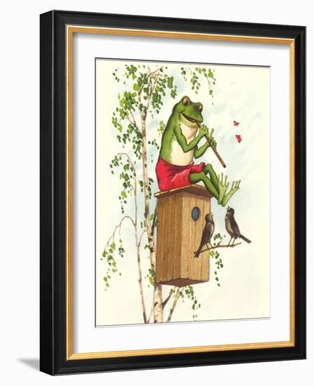 Frog Playing Flute-null-Framed Art Print