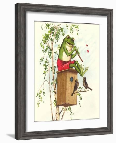 Frog Playing Flute-null-Framed Premium Giclee Print