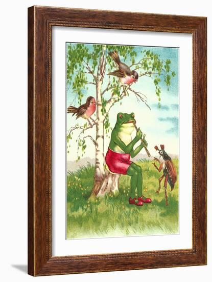 Frog Playing Flute-null-Framed Art Print