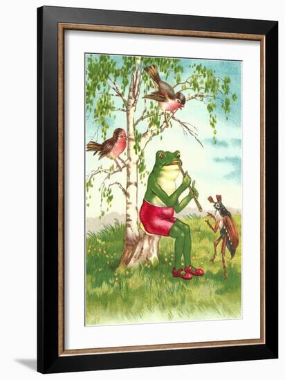 Frog Playing Flute-null-Framed Art Print