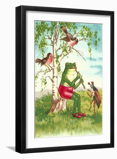 Frog Playing Flute-null-Framed Art Print