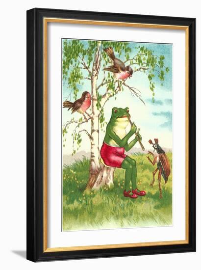 Frog Playing Flute-null-Framed Art Print