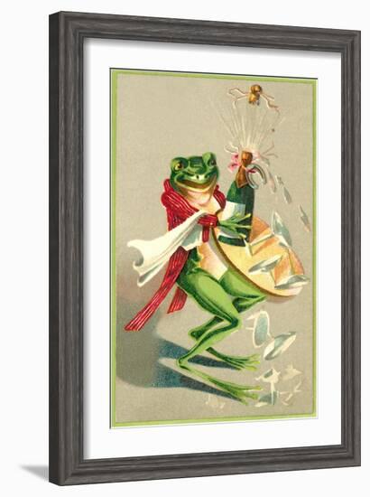 Frog Popping Champagne Cork-null-Framed Art Print