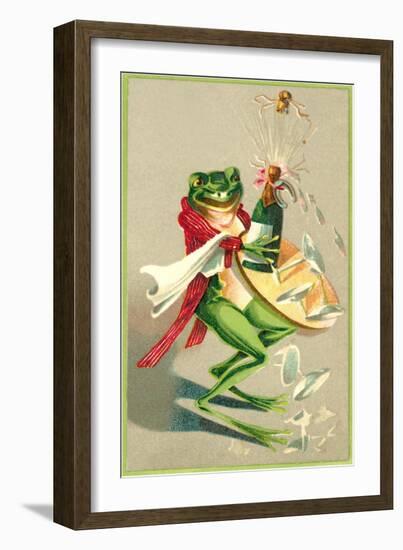 Frog Popping Champagne Cork--Framed Art Print