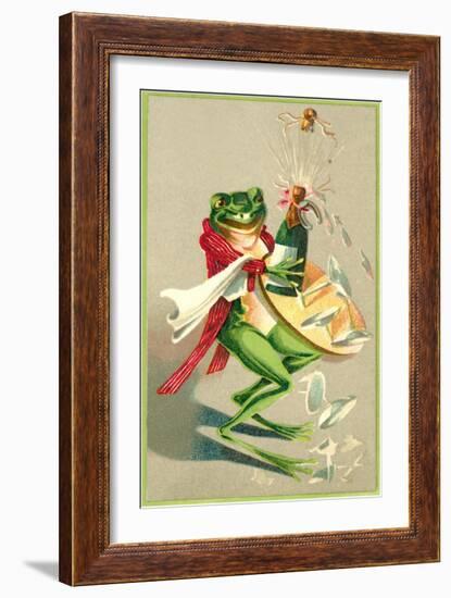 Frog Popping Champagne Cork-null-Framed Art Print