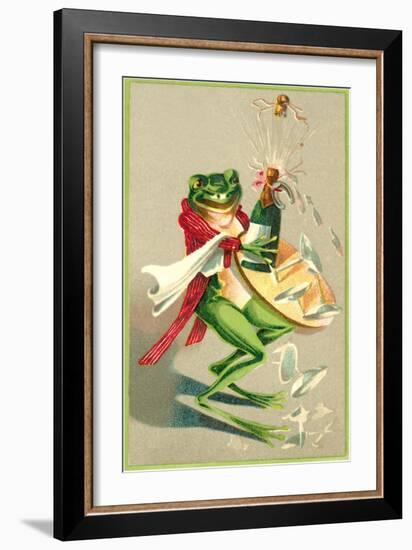 Frog Popping Champagne Cork-null-Framed Art Print