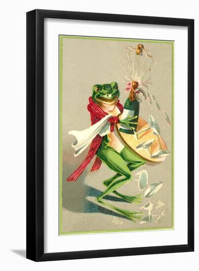 Frog Popping Champagne Cork-null-Framed Art Print