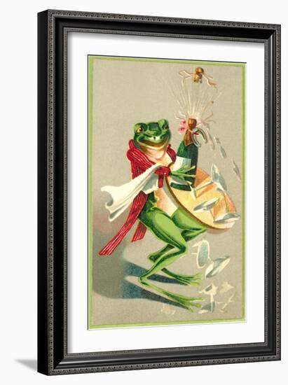 Frog Popping Champagne Cork-null-Framed Art Print