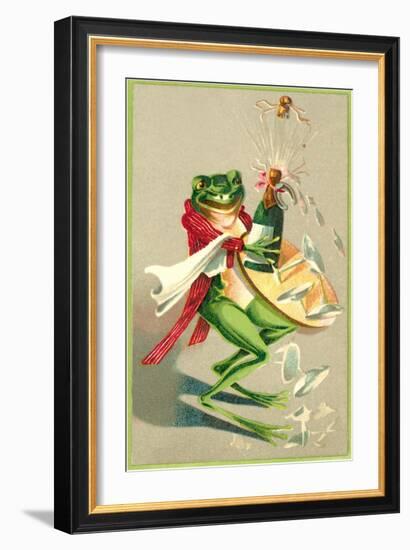 Frog Popping Champagne Cork-null-Framed Art Print