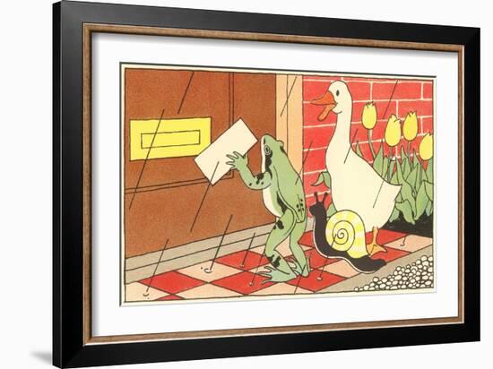 Frog, Snail and Duck with Letter-null-Framed Art Print