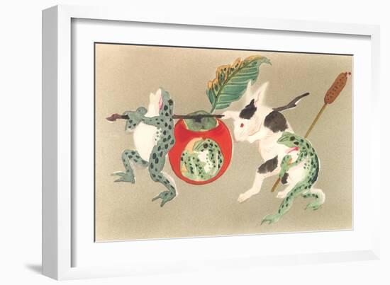 Frogs and Rabbit Carrying Palanquin-null-Framed Premium Giclee Print