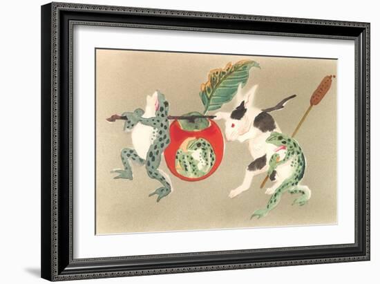 Frogs and Rabbit Carrying Palanquin-null-Framed Premium Giclee Print