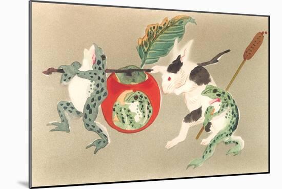 Frogs and Rabbit Carrying Palanquin-null-Mounted Art Print