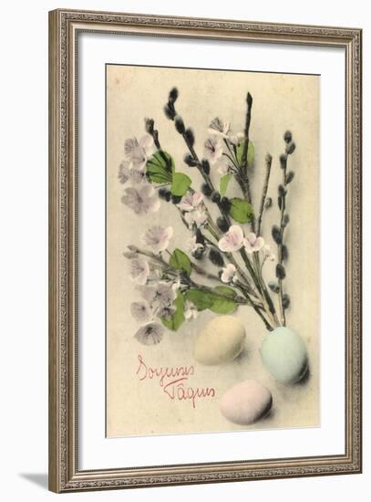 Frohe Ostern, Weidenkätzchen, Ostereier, Blüten-null-Framed Giclee Print