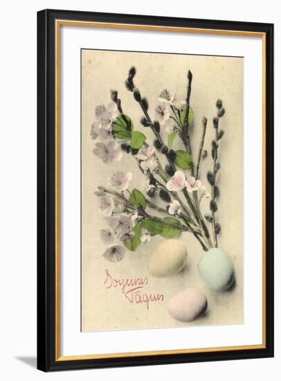 Frohe Ostern, Weidenkätzchen, Ostereier, Blüten-null-Framed Giclee Print
