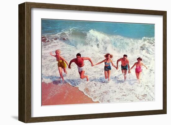 Frolicking in Waves, Retro-null-Framed Art Print