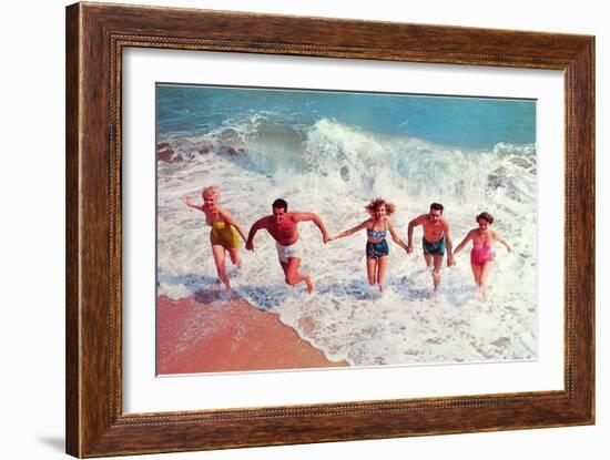 Frolicking in Waves, Retro-null-Framed Art Print