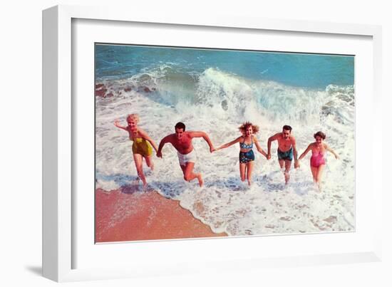 Frolicking in Waves, Retro-null-Framed Art Print