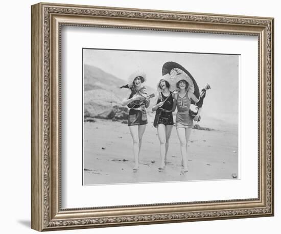 Frolicsome Trio of American Bathing Beauties Wearing the Latest Swimsuit Costumes-Emil Otto Hopp?-Framed Photographic Print