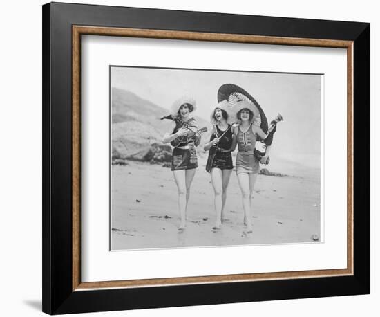 Frolicsome Trio of American Bathing Beauties Wearing the Latest Swimsuit Costumes-Emil Otto Hopp?-Framed Photographic Print